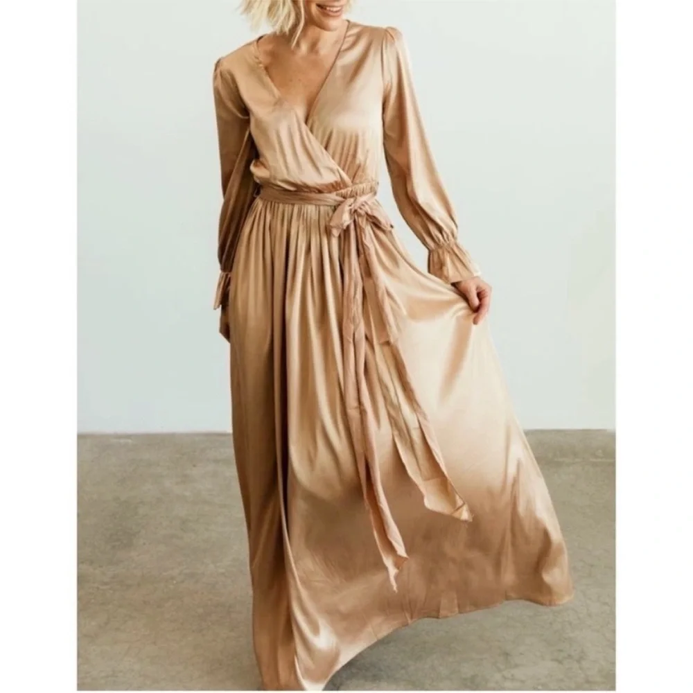 Baltic Born Holly Satin Dress in Champagne - Picture 3 of 9